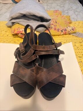 Freebird by Steven Brown Crisscross Leather Wedge Sandals